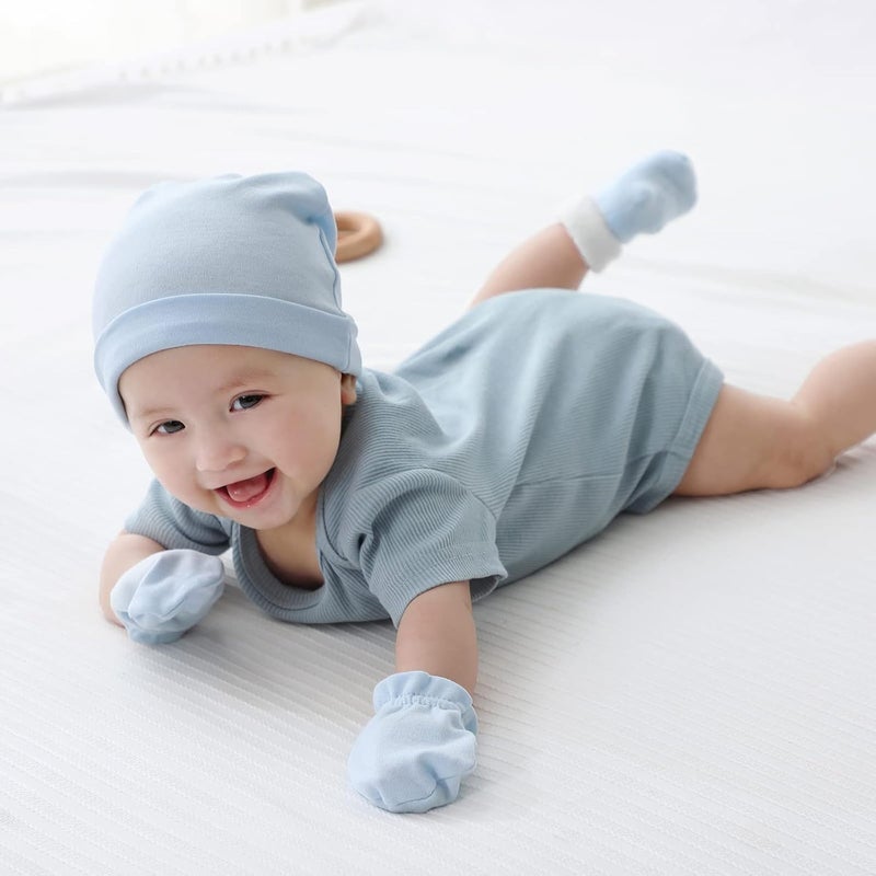 MAMIMAKA Baby Hat and Mittens Set Newborn Baby Hats Caps for Baby Boys Girls 0-6 Months 100% Cotton - Image 4